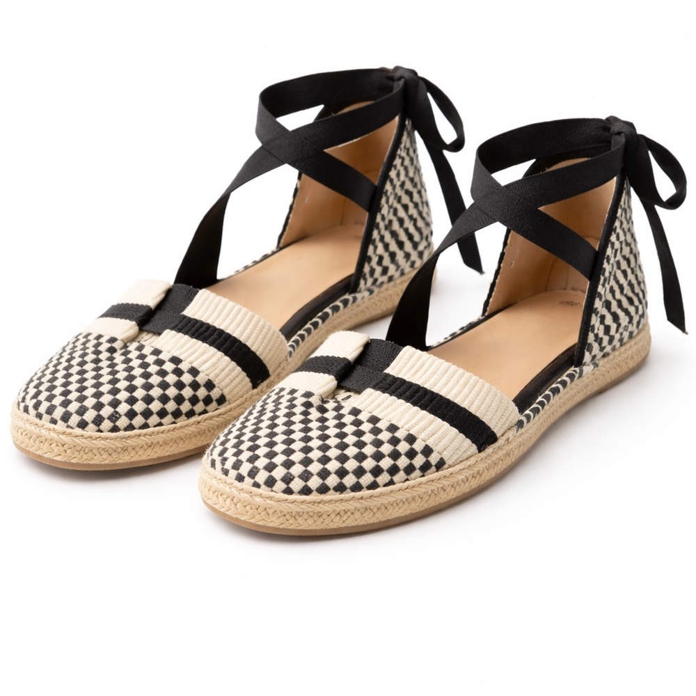 Black & Cream Check Espadrille Lace-Up Flats - Women